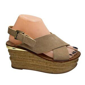 CHLOE Camille Platform Wedge Sandals Faux Cork, Criss Cross Strap size 38/7.5